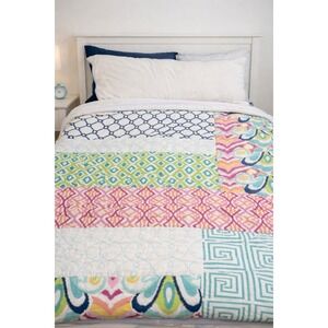 Pottery Barn Teen Twin Patchwork Quilt Colorful Geometric Cotton Bedding